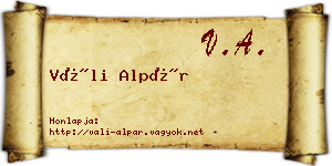 Váli Alpár névjegykártya